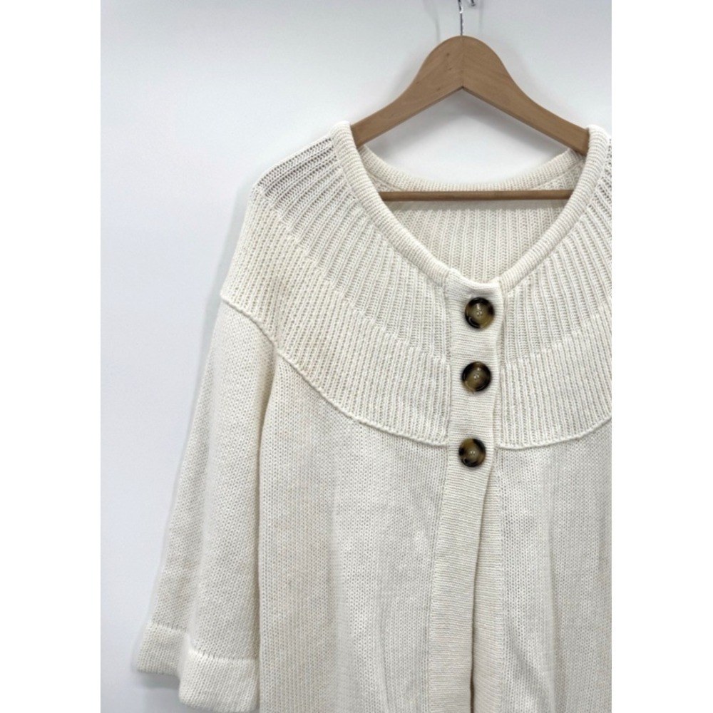 Retro Y2K Women 1X Chunky Cardigan 3/4 Sleeve Big Button 60s Mod 90s Layers Knit